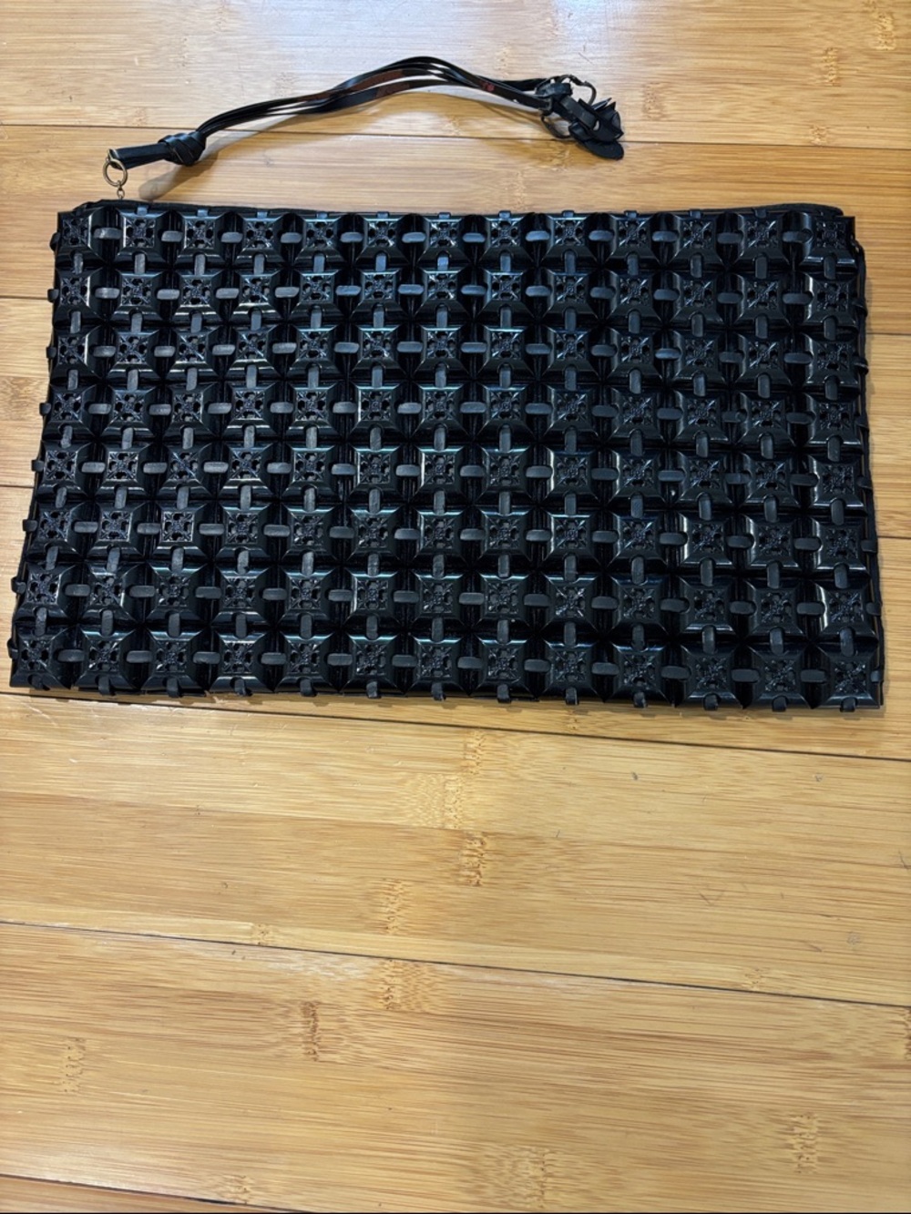 Vintage Black Woven Clutch with Detachable Strap by Plasticflex